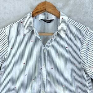 Scotch & Soda Blouse Shirt Women's Small Stripe Heart Print 3/4 Length Crop Chic